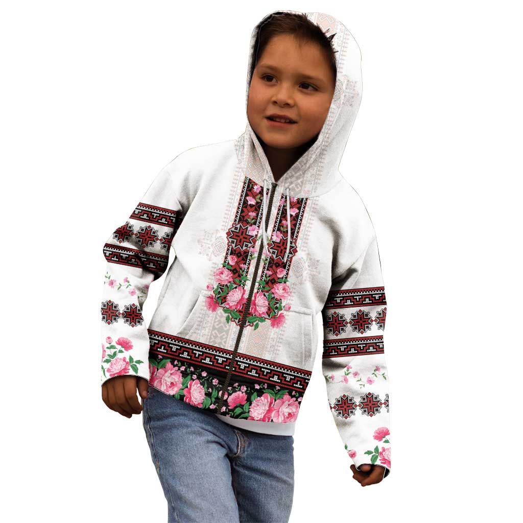 Red Romanian National Costume Kid Hoodie Peony Flowers Traditional Folk Pattern - Wonder Print Shop