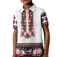 Red Romanian National Costume Kid Polo Shirt Peony Flowers Traditional Folk Pattern - Wonder Print Shop