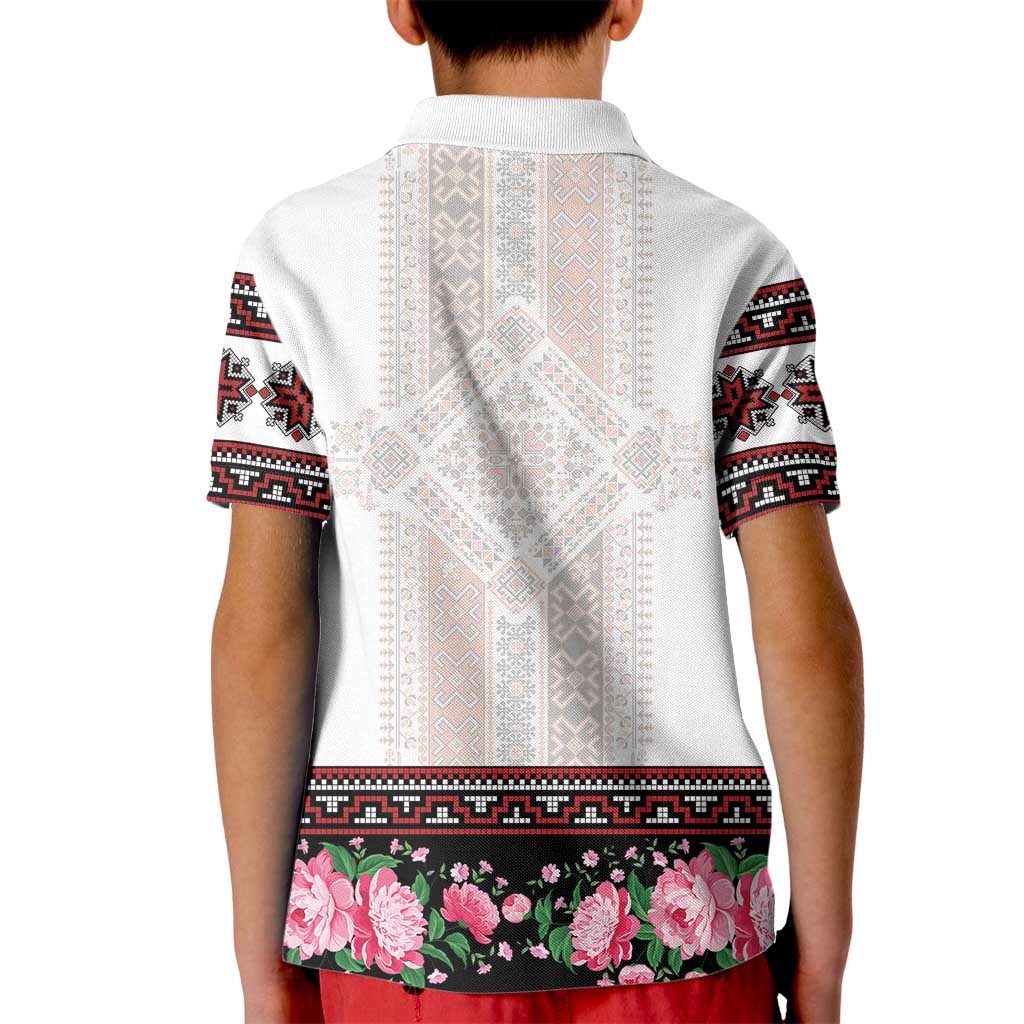 Red Romanian National Costume Kid Polo Shirt Peony Flowers Traditional Folk Pattern - Wonder Print Shop