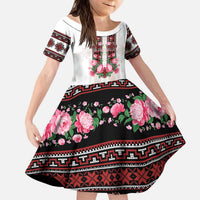 Red Romanian National Costume Kid Short Sleeve Dress Peony Flowers Traditional Folk Pattern - Wonder Print Shop