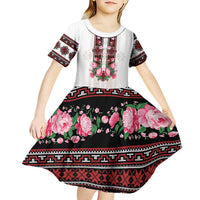 Red Romanian National Costume Kid Short Sleeve Dress Peony Flowers Traditional Folk Pattern - Wonder Print Shop