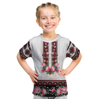 Red Romanian National Costume Kid T Shirt Peony Flowers Traditional Folk Pattern - Wonder Print Shop