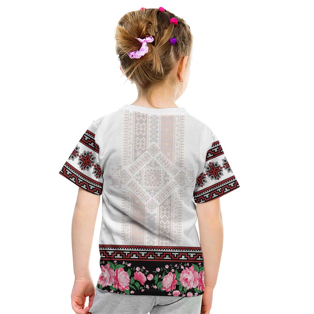 Red Romanian National Costume Kid T Shirt Peony Flowers Traditional Folk Pattern - Wonder Print Shop