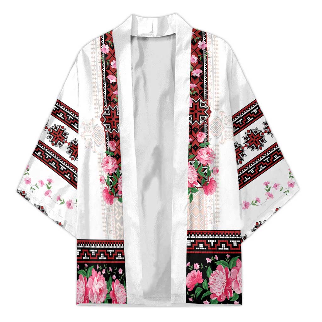 Red Romanian National Costume Kimono Peony Flowers Traditional Folk Pattern - Wonder Print Shop
