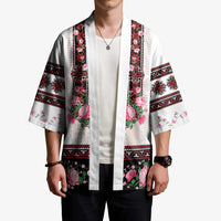 Red Romanian National Costume Kimono Peony Flowers Traditional Folk Pattern - Wonder Print Shop