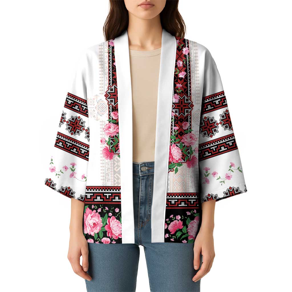 Red Romanian National Costume Kimono Peony Flowers Traditional Folk Pattern - Wonder Print Shop