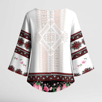 Red Romanian National Costume Kimono Sleeve Blouse Peony Flowers Traditional Folk Pattern - Wonder Print Shop