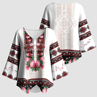 Red Romanian National Costume Kimono Sleeve Blouse Peony Flowers Traditional Folk Pattern - Wonder Print Shop