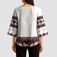 Red Romanian National Costume Kimono Sleeve Blouse Peony Flowers Traditional Folk Pattern - Wonder Print Shop