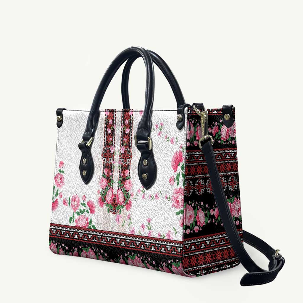 Red Romanian National Costume Leather Bag Peony Flowers Traditional Folk Pattern - Wonder Print Shop