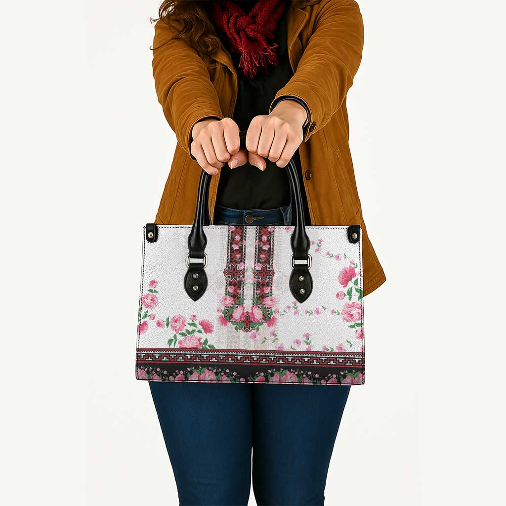Red Romanian National Costume Leather Bag Peony Flowers Traditional Folk Pattern - Wonder Print Shop