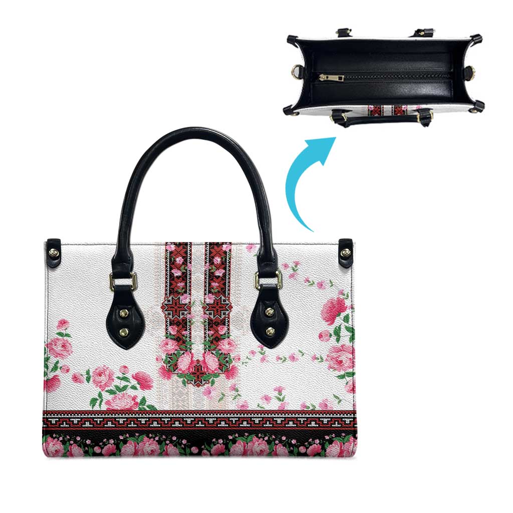 Red Romanian National Costume Leather Bag Peony Flowers Traditional Folk Pattern - Wonder Print Shop