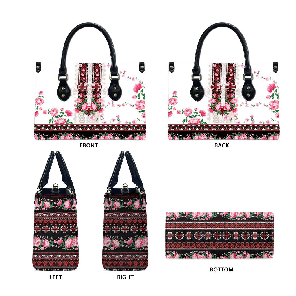 Red Romanian National Costume Leather Bag Peony Flowers Traditional Folk Pattern - Wonder Print Shop