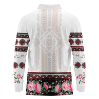 Red Romanian National Costume Long Sleeve Polo Shirt Peony Flowers Traditional Folk Pattern - Wonder Print Shop