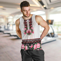 Red Romanian National Costume Men Tank Top Peony Flowers Traditional Folk Pattern - Wonder Print Shop