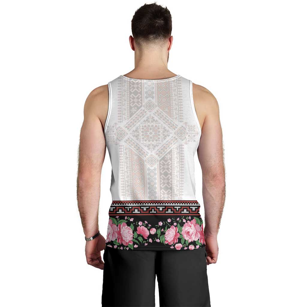 Red Romanian National Costume Men Tank Top Peony Flowers Traditional Folk Pattern - Wonder Print Shop