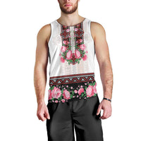 Red Romanian National Costume Men Tank Top Peony Flowers Traditional Folk Pattern - Wonder Print Shop