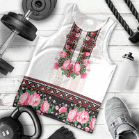 Red Romanian National Costume Men Tank Top Peony Flowers Traditional Folk Pattern - Wonder Print Shop