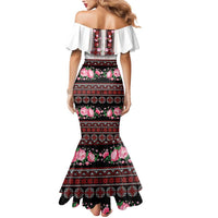 Red Romanian National Costume Mermaid Dress Peony Flowers Traditional Folk Pattern - Wonder Print Shop