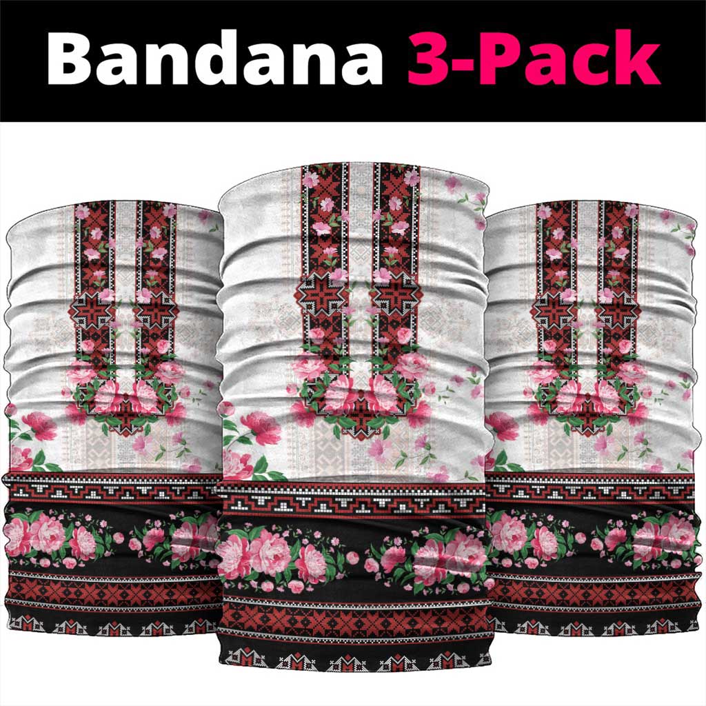 Red Romanian National Costume Neck Gaiter Peony Flowers Traditional Folk Pattern - Wonder Print Shop