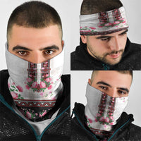 Red Romanian National Costume Neck Gaiter Peony Flowers Traditional Folk Pattern - Wonder Print Shop