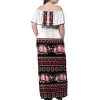 Red Romanian National Costume Off Shoulder Maxi Dress Peony Flowers Traditional Folk Pattern - Wonder Print Shop