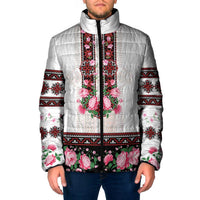 Red Romanian National Costume Padded Jacket Peony Flowers Traditional Folk Pattern - Wonder Print Shop