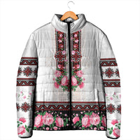 Red Romanian National Costume Padded Jacket Peony Flowers Traditional Folk Pattern - Wonder Print Shop