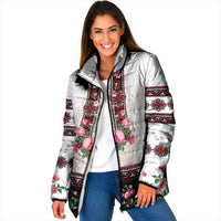 Red Romanian National Costume Padded Jacket Peony Flowers Traditional Folk Pattern - Wonder Print Shop