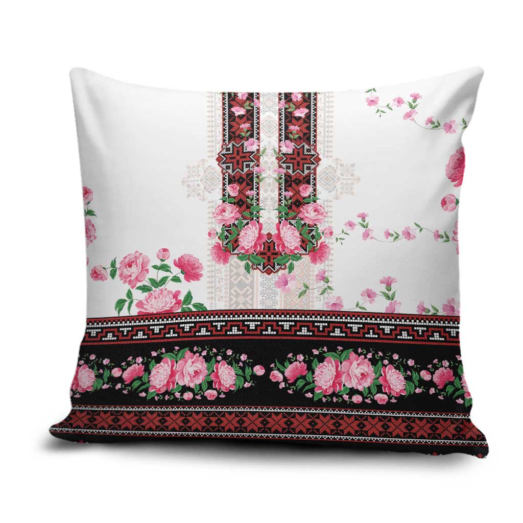 Red Romanian National Costume Pillow Cover Peony Flowers Traditional Folk Pattern - Wonder Print Shop