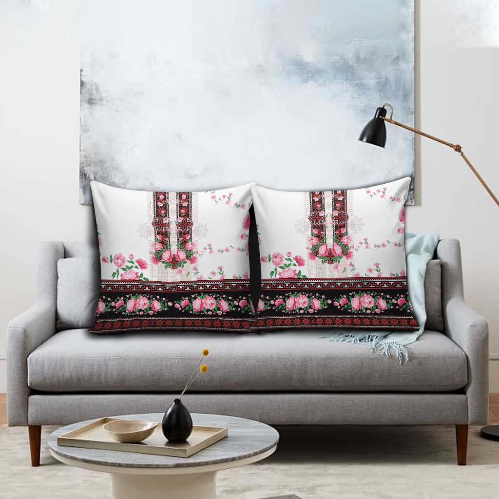 Red Romanian National Costume Pillow Cover Peony Flowers Traditional Folk Pattern - Wonder Print Shop
