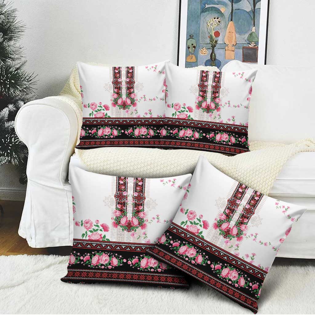 Red Romanian National Costume Pillow Cover Peony Flowers Traditional Folk Pattern - Wonder Print Shop