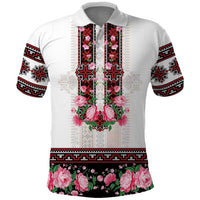 Red Romanian National Costume Polo Shirt Peony Flowers Traditional Folk Pattern - Wonder Print Shop