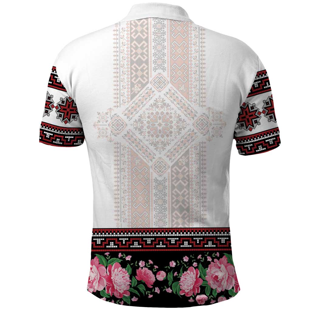 Red Romanian National Costume Polo Shirt Peony Flowers Traditional Folk Pattern - Wonder Print Shop