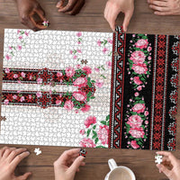 Red Romanian National Costume Puzzle Peony Flowers Traditional Folk Pattern - Wonder Print Shop
