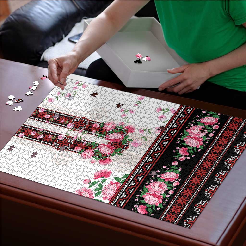 Red Romanian National Costume Puzzle Peony Flowers Traditional Folk Pattern - Wonder Print Shop