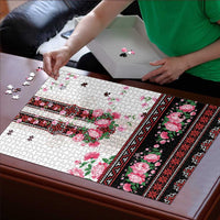 Red Romanian National Costume Puzzle Peony Flowers Traditional Folk Pattern - Wonder Print Shop