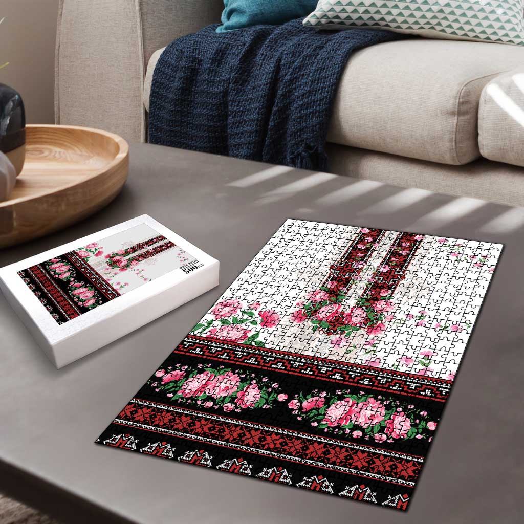 Red Romanian National Costume Puzzle Peony Flowers Traditional Folk Pattern - Wonder Print Shop