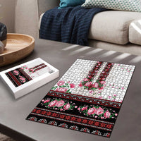 Red Romanian National Costume Puzzle Peony Flowers Traditional Folk Pattern - Wonder Print Shop