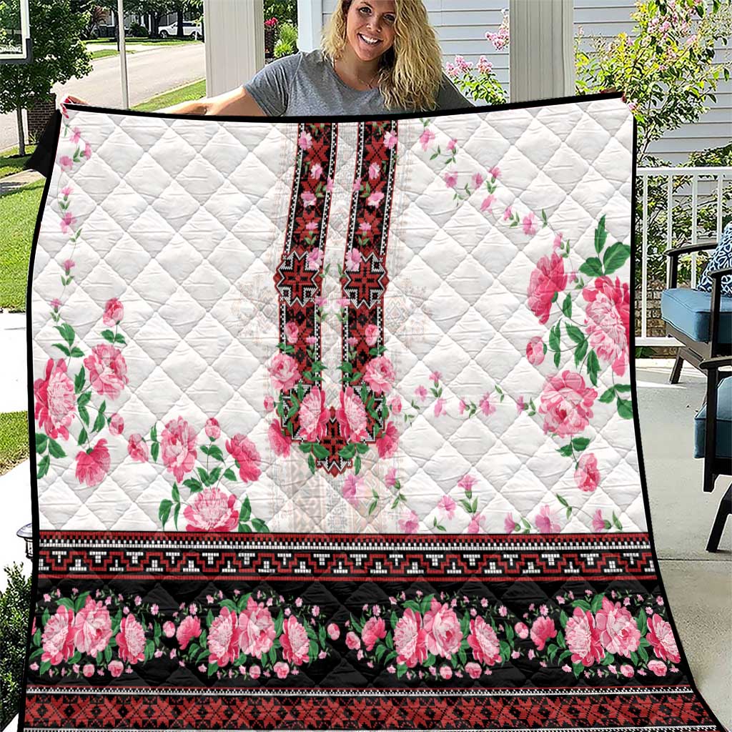 Red Romanian National Costume Quilt Peony Flowers Traditional Folk Pattern - Wonder Print Shop