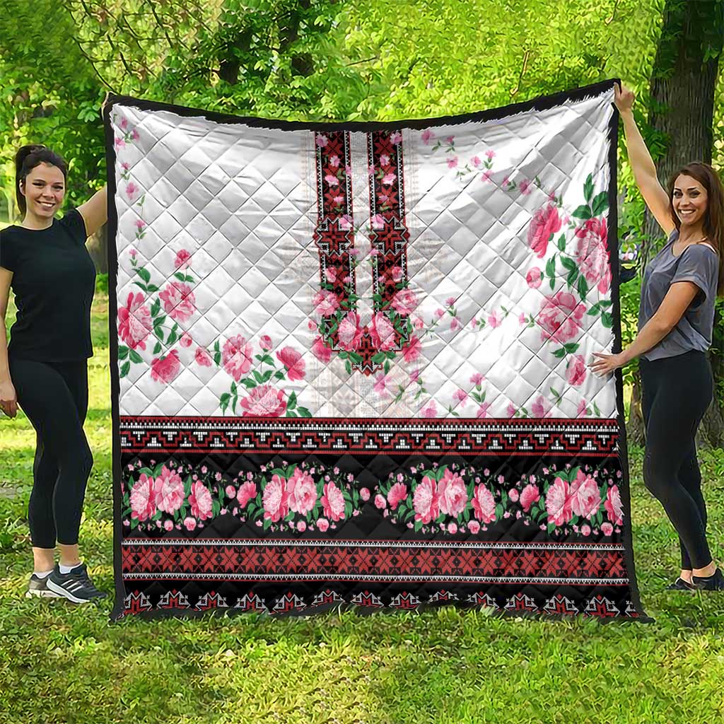 Red Romanian National Costume Quilt Peony Flowers Traditional Folk Pattern - Wonder Print Shop