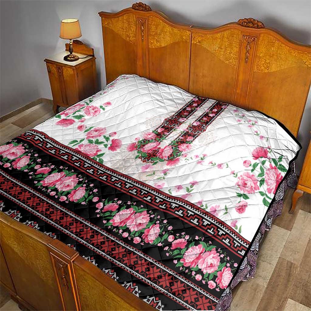 Red Romanian National Costume Quilt Peony Flowers Traditional Folk Pattern - Wonder Print Shop