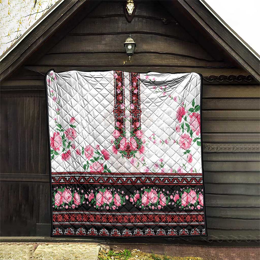 Red Romanian National Costume Quilt Peony Flowers Traditional Folk Pattern - Wonder Print Shop