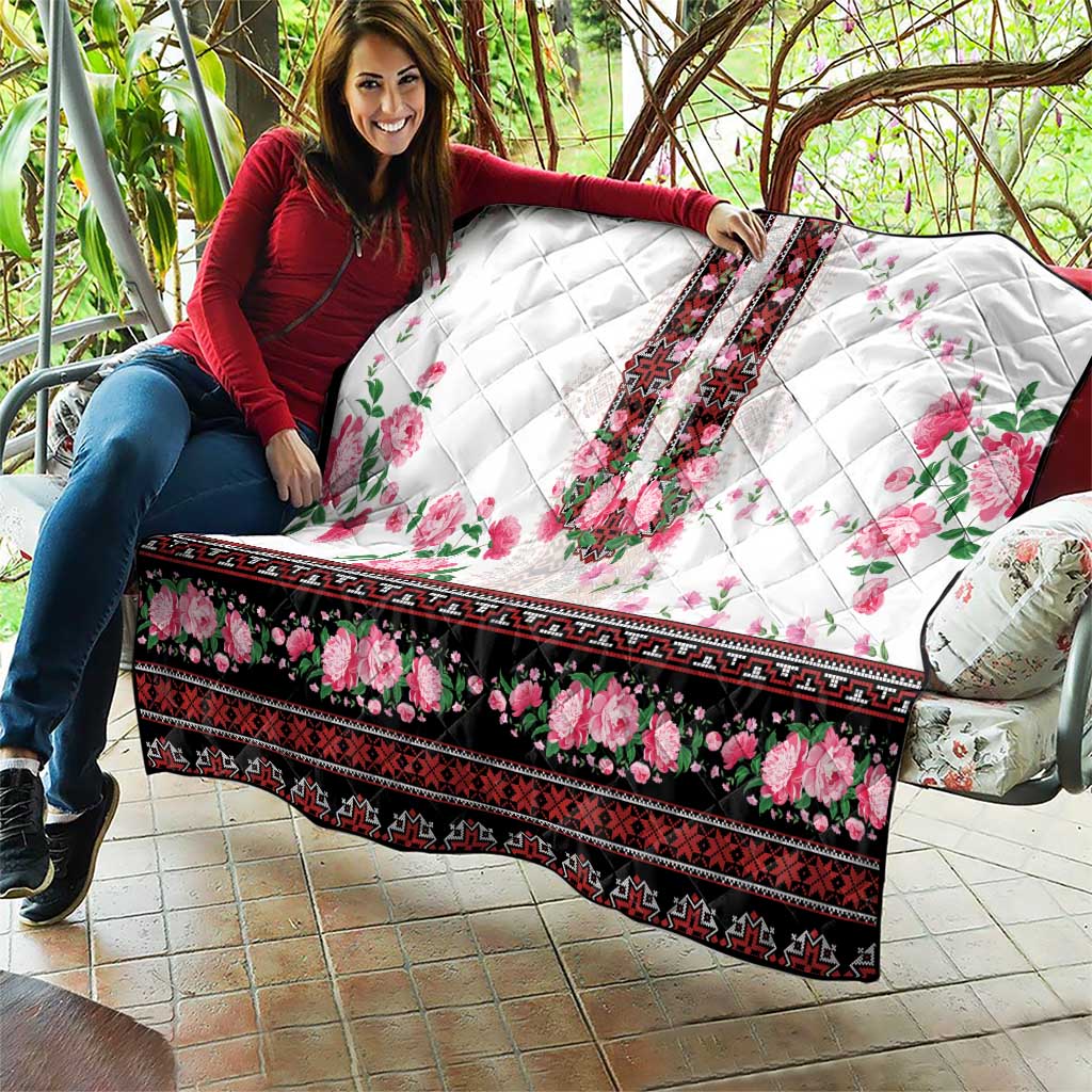 Red Romanian National Costume Quilt Peony Flowers Traditional Folk Pattern - Wonder Print Shop