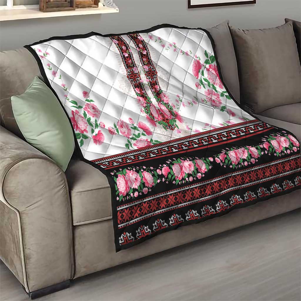 Red Romanian National Costume Quilt Peony Flowers Traditional Folk Pattern - Wonder Print Shop