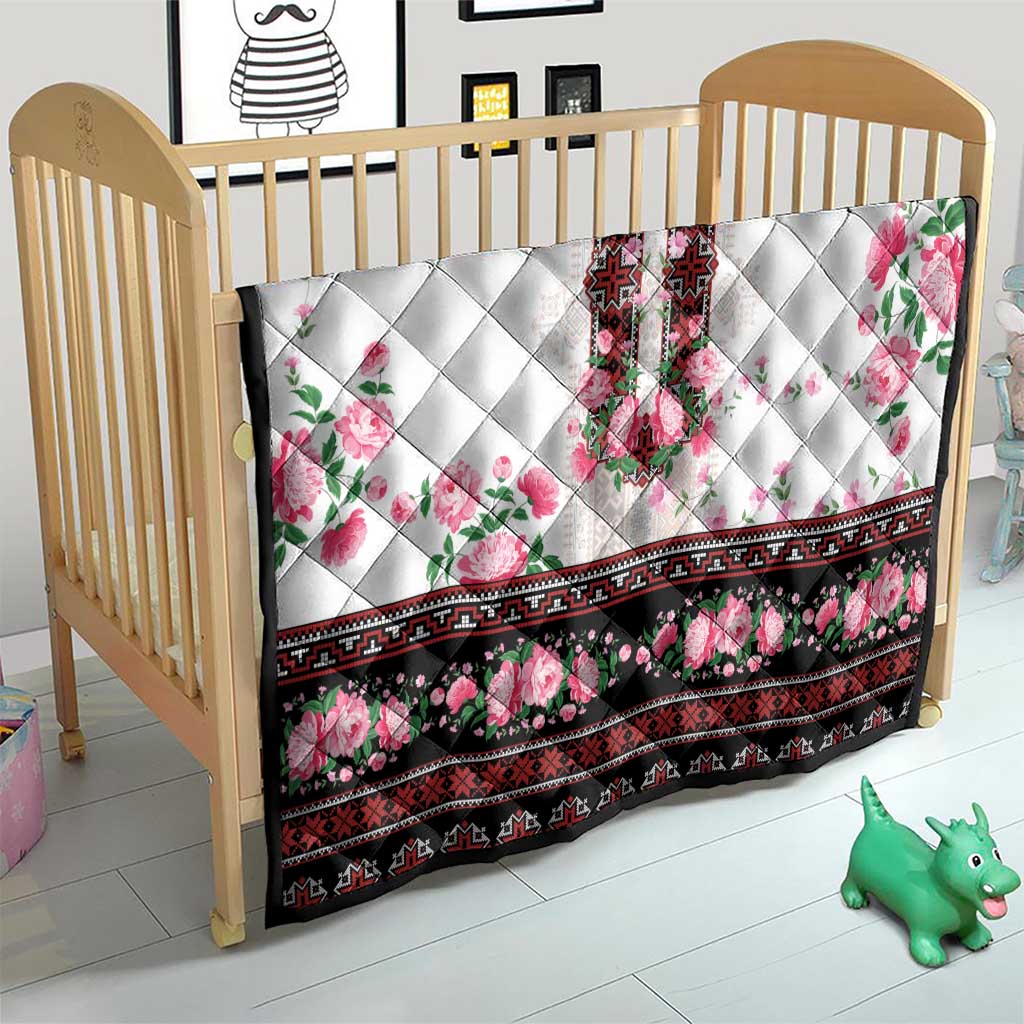 Red Romanian National Costume Quilt Peony Flowers Traditional Folk Pattern - Wonder Print Shop