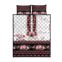 Red Romanian National Costume Quilt Bed Set Peony Flowers Traditional Folk Pattern - Wonder Print Shop
