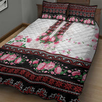 Red Romanian National Costume Quilt Bed Set Peony Flowers Traditional Folk Pattern - Wonder Print Shop