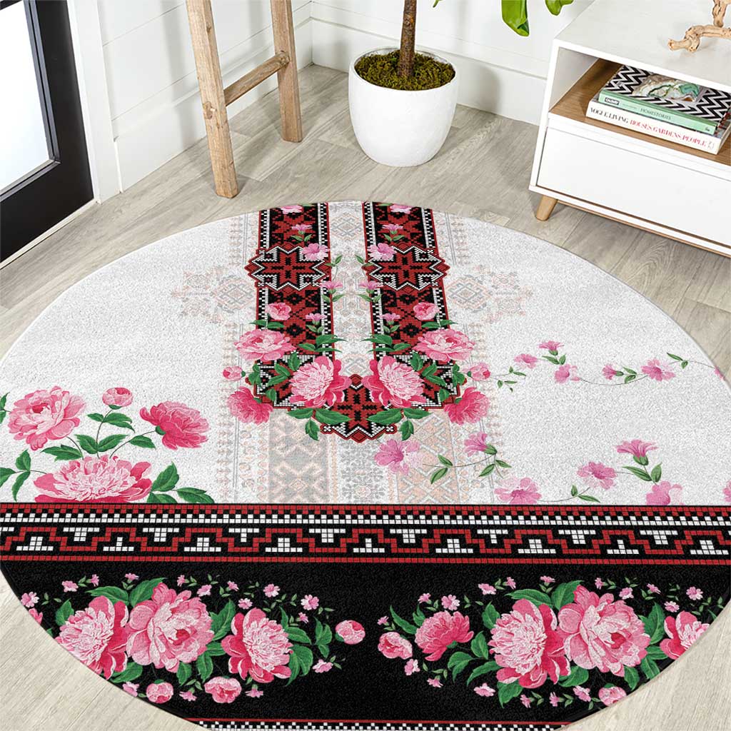 Red Romanian National Costume Round Carpet Peony Flowers Traditional Folk Pattern - Wonder Print Shop