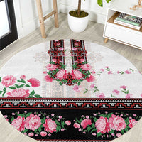 Red Romanian National Costume Round Carpet Peony Flowers Traditional Folk Pattern - Wonder Print Shop